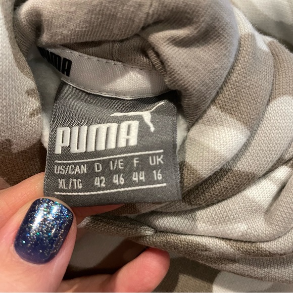 Puma Hoodie Womens XL Gray White Gold Camo Pullover Spellout Sweatshirt Cotton - Picture 3 of 13